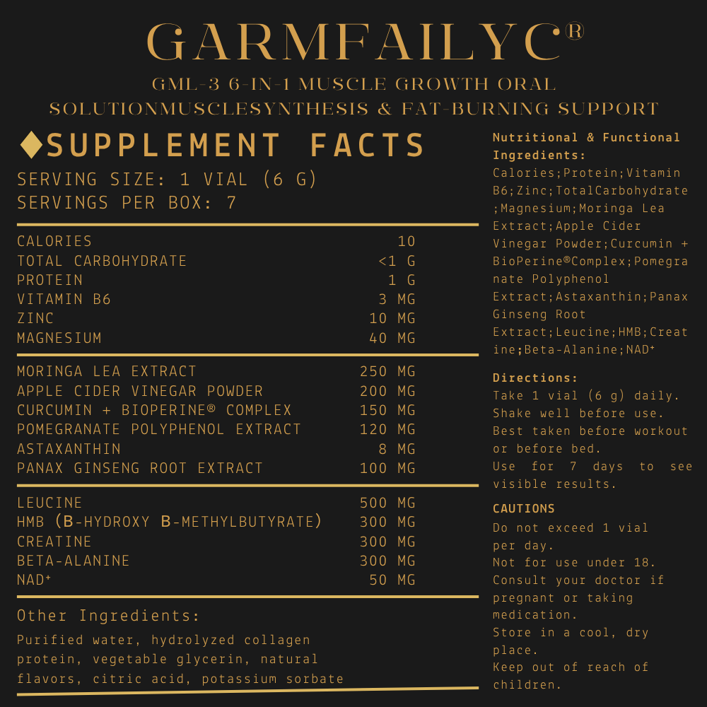 Official Store|GarmFailyc® GML-3 6-in-1 Muscle Growth Oral Solution|Muscle Synthesis & Fat-Burning Support