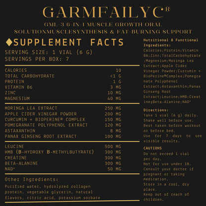 Official Store|GarmFailyc® GML-3 6-in-1 Muscle Growth Oral Solution|Muscle Synthesis & Fat-Burning Support